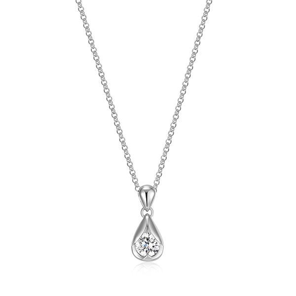 NR0LC1A00-W-17 Sterling Silver TULIP Cubic Zirconia Pear Shape Pendant Necklace Size 17
