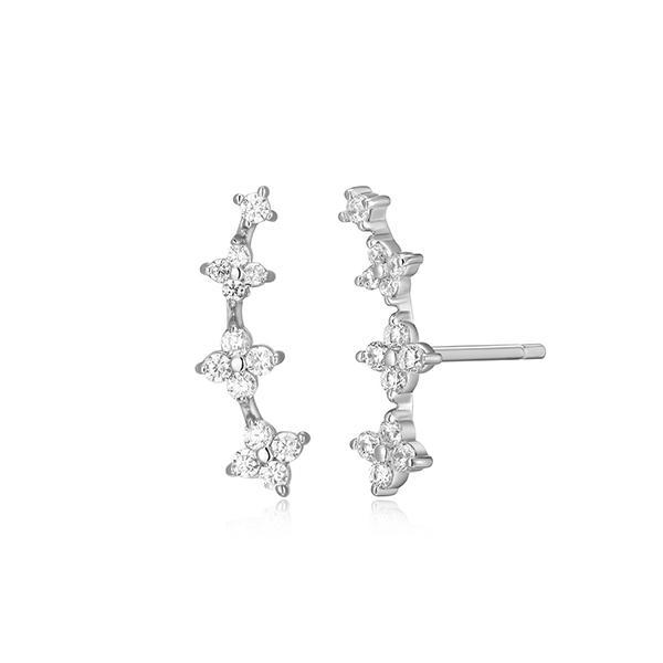 CJ Monte sterling silver lab­-created diamond small curved flower stud earrings