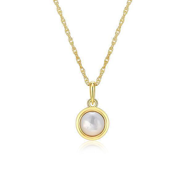 Celebration Gems 6mm Genuine White Mother of Pearl North Star JUNE Birthstone Necklace - Gold