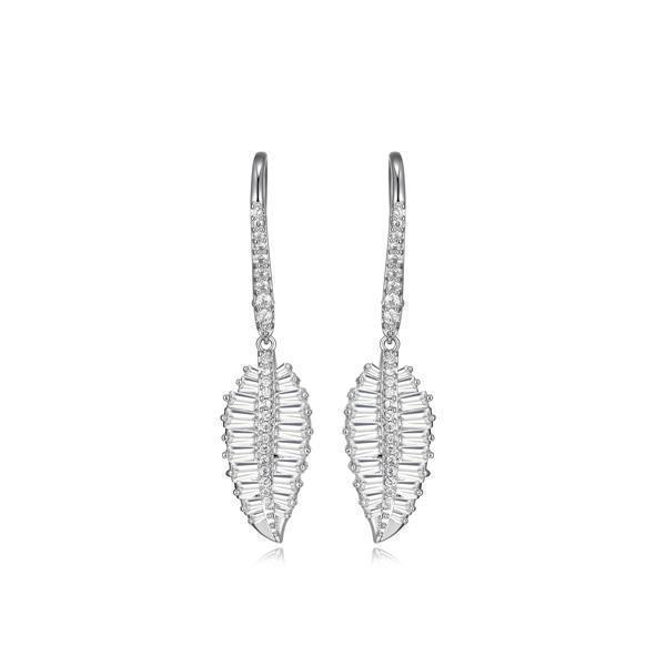 Diamondlite Cubic Zirconia Paradise Baguette Leaf Earrings - Silver