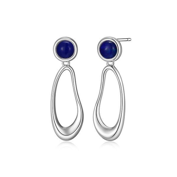 ER2LCR231-W Sterling Silver SATELITE Blue Opal Kidney Shape Drop Stud Earrings