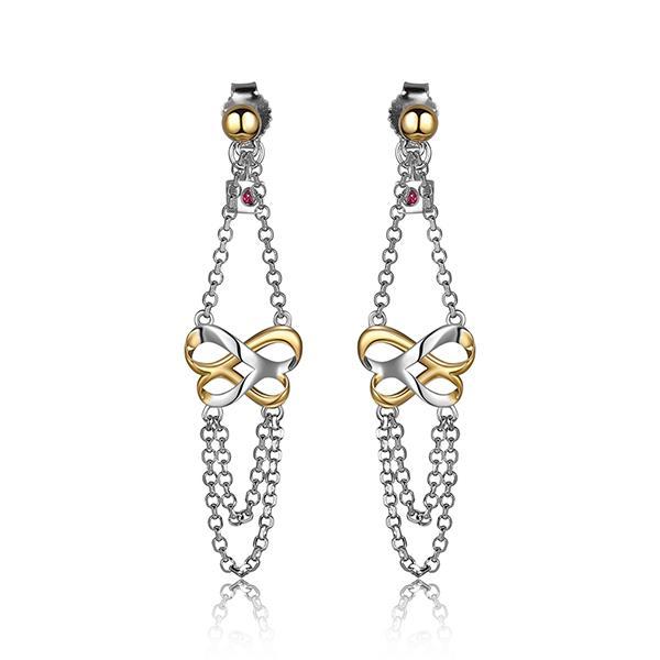 ER2LCATA0-2T Sterling Silver INFINITE Double Infinity Long Dangle Two Tone Earrings