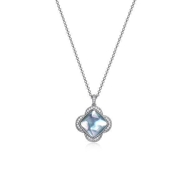 NR0Q0CP-W Sterling Silver "Bliss" Cushion Cut Clover Necklace