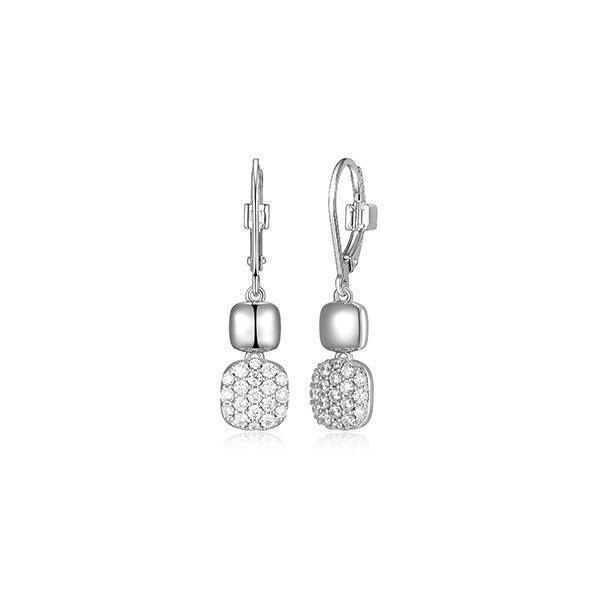 ER2LCSN-W "Lookout" Cubic Zirconia Double Cushion Lever Back Drop Earrings