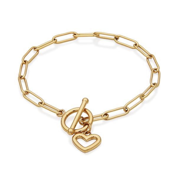 CJ STEELX Open Heart Charm Chain Togle Bracelet Size 7.75 - Gold