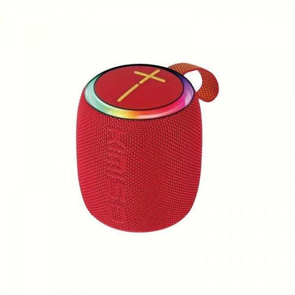 Portable Bluetooth Speaker with RGB LED Light - Round Drum Design for Wireless Audio Streaming KIKMS215 for Universal Cell Phone And Bluetooth Device - Red