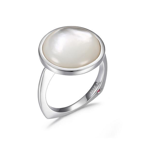 RR4LAAJA9-W-7 Sterling Silver SUNRISE White Mother of Pearl Bezel Set Ring Size 7