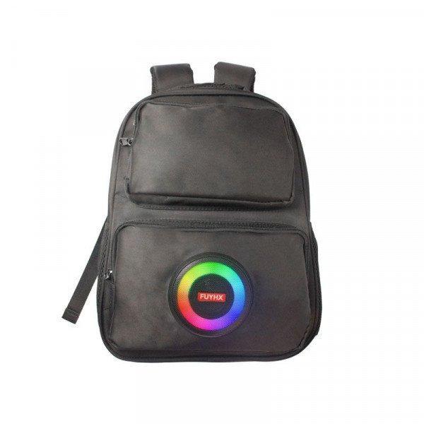 Shoulder Backpack Bluetooth Wireless Speaker with Adjustable Straps, Colorful LED, and Password Lock - Black