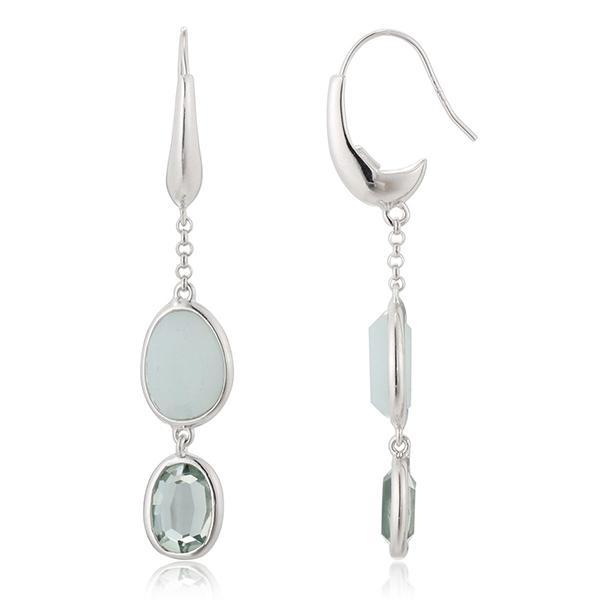 ER2LBHDAL-W Sterling Silver Amazonite and Simulated Green Quartz Fishhook Earrings