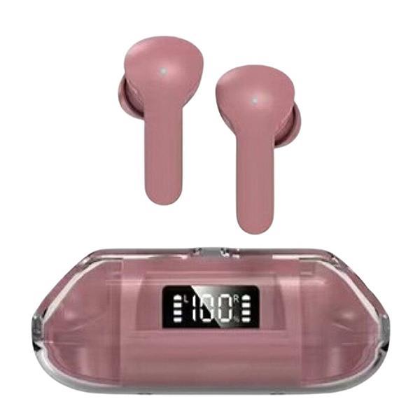 Crystal Clear Transparent In-Ear TWS Headphones Ultimate Sound and Advanced Real-Time Battery Display KIBW04 for Universal Cell Phone And Bluetooth Device - Pink