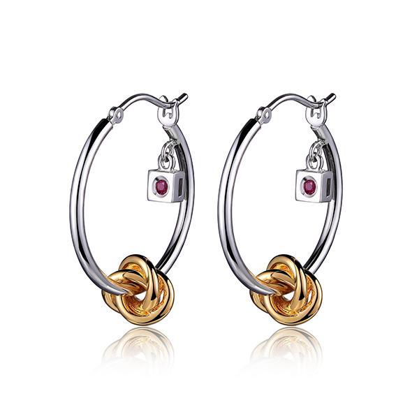 ER2LC30A0-2T Sterling Silver Knot Slider Two Tone Hoop Earrings