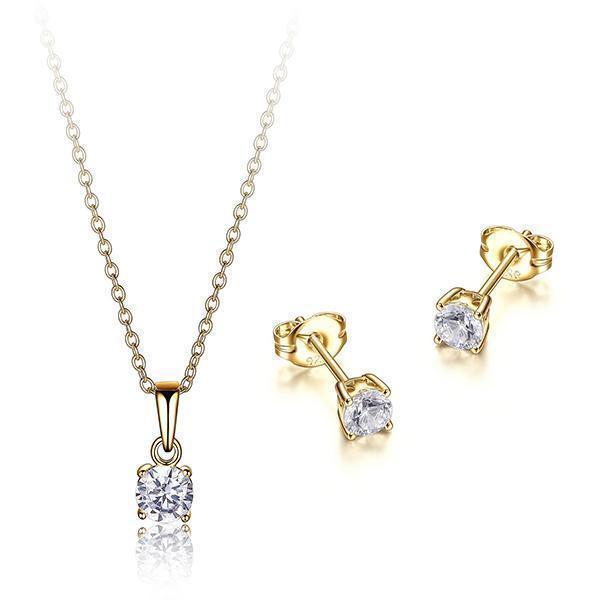 Diamondlite Cubic Zirconia Round Stud Earrings and Pendant Set - Gold