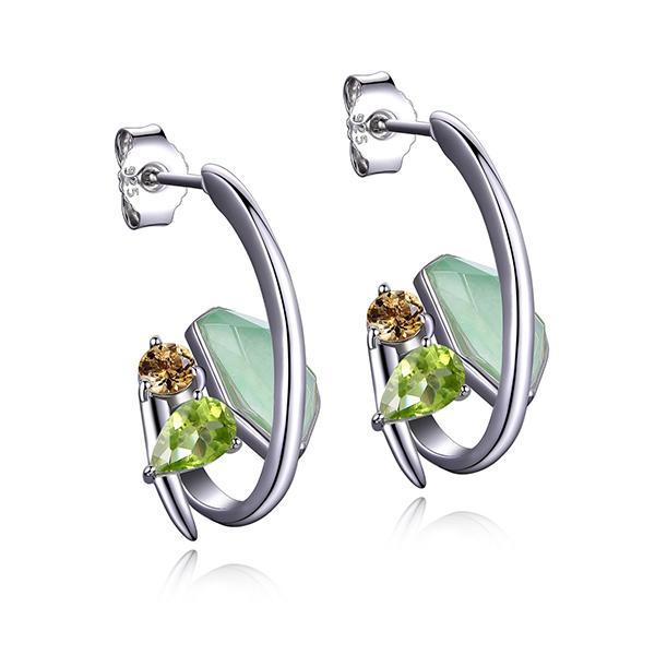 ER2LC64EZ-W Sterling Silver Dyed Green Quartzite Genuine Citrine and Genuine Lemon Quartz Post Earrings