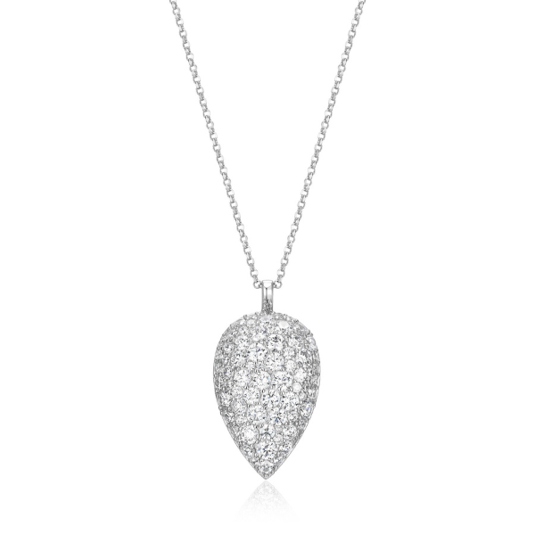 NR0LBSM0-W Glimmer Cubic Zirconia Teardrop Pendant Necklace