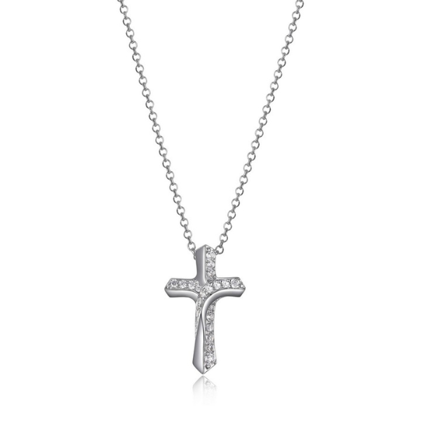 NR0LBFQ0-W Devotion Cubic Zirconia Cross Pendant Necklace