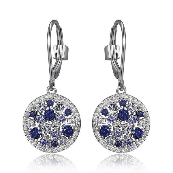 ER2LCBS97-W Sterling Silver Synthetic Blue Corundum Spinel and Tanzanite Cubic Zirconia Leverback Earrings