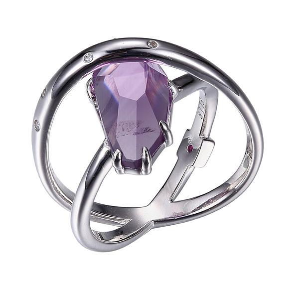 RR4LA8M23-W-6 Sterling Silver Genuine Brazilian Amethyst and Cubic Zirconia Ring Size 6