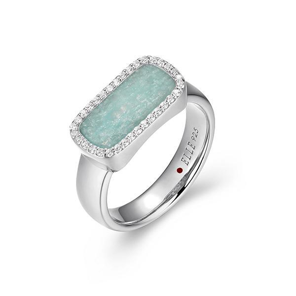 RR4LAK4GU-W-7 Sterling Silver ALLURE Cubic Zirconia and Amazonite Halo Ring Size 7
