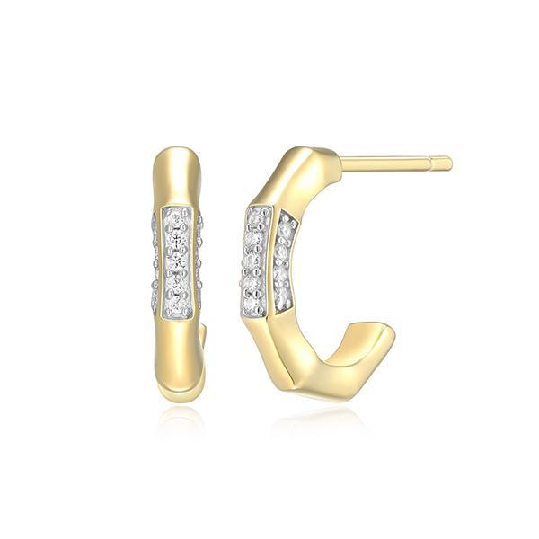 CJ Monte sterling silver lab­-created diamond 12mm bamboo half­ hoop earrings