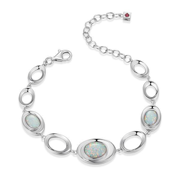 BR1LAPQ3 -W-6.25 Swirl Created Opal Oval Link Bracelet Size 6.25