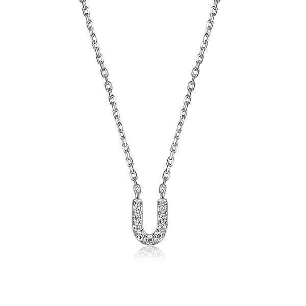Diamondlite Cubic Zirconia Mini Initial U Necklace - Silver - Jewellery