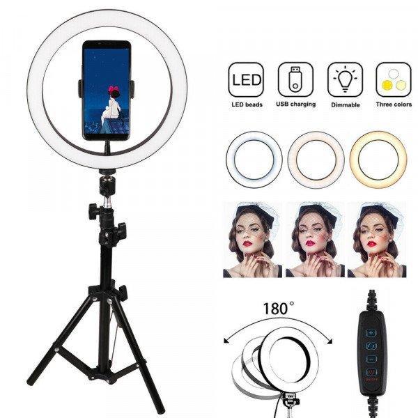 10 inch Selfie Ring Light with 76 inch Tripod Stand & Cell Phone Holder for Live Stream, Makeup, YouTube Video, Photography TikTok, & More Compatible with Universal Phone - Black