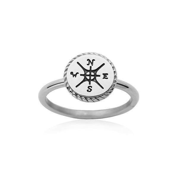 CJ Steelx "NSEW" Compass Ring- Silver - Size 7