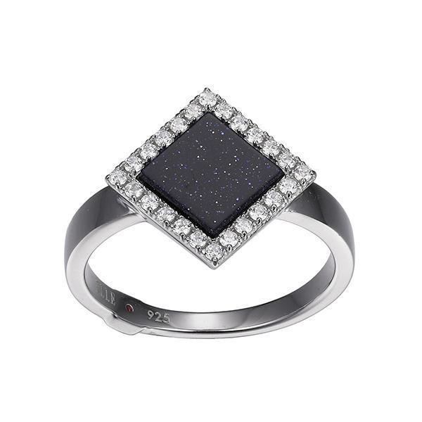 RR4LABDAC-W-9 Sterling Silver NEFER Diamond Shaped Blue Gold Stone with Cubic Zirconia Ring Size 9