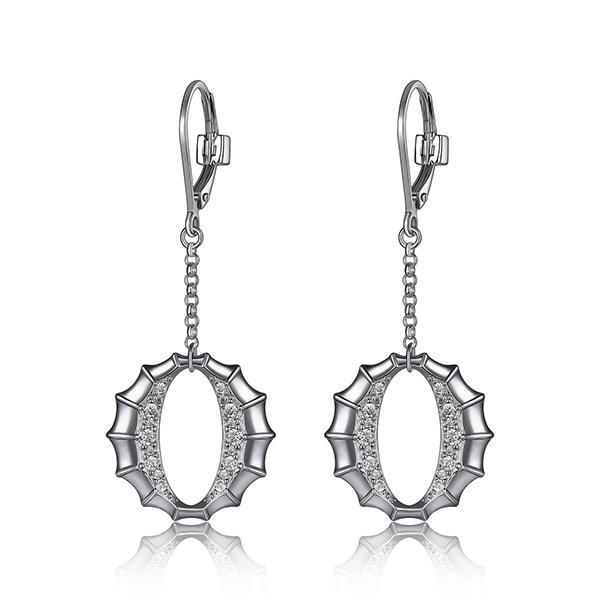 ER2LC8500-W Sterling Silver Cubic Zirconia Seahorse Circle Dangle Leverback Earrings