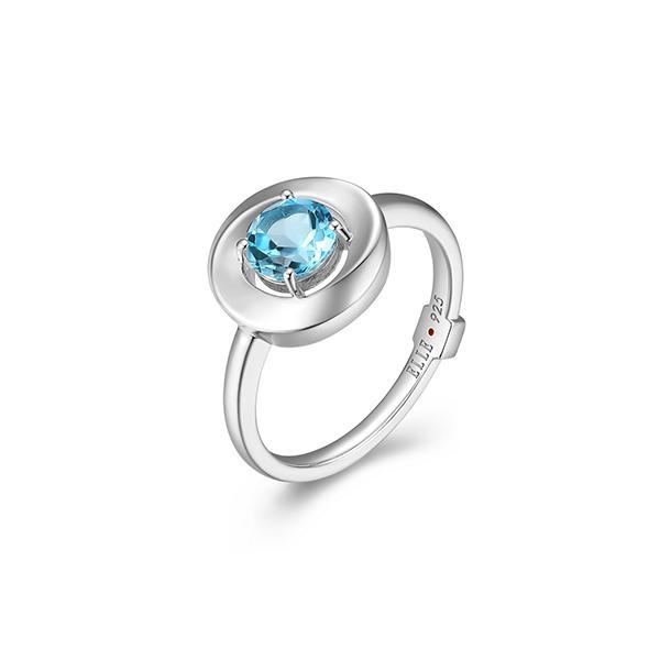 RR4LAJG12-W-6 Sterling Silver SWIRL Round Blue Topaz Solitaire Ring Size 6