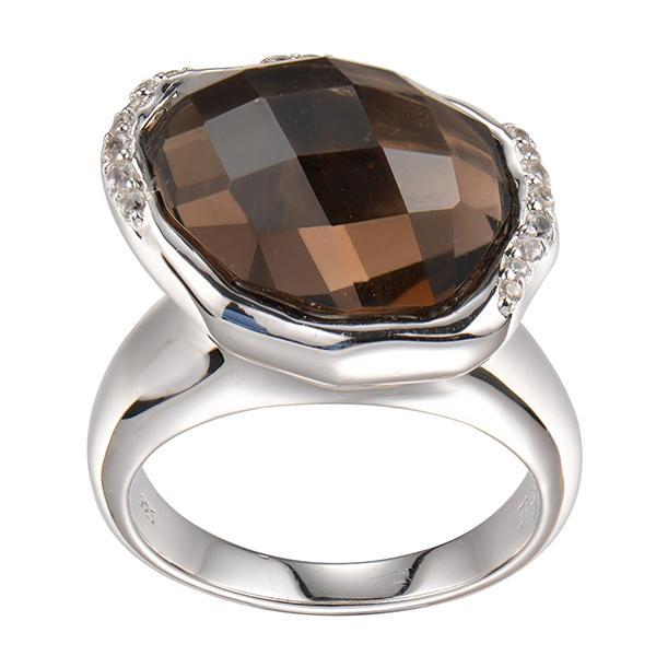 RR4LA1ECBA-W-7 Sterling Silver ECLIPSE Smoky Quartz and Synthetic White Corundum Ring Size 7