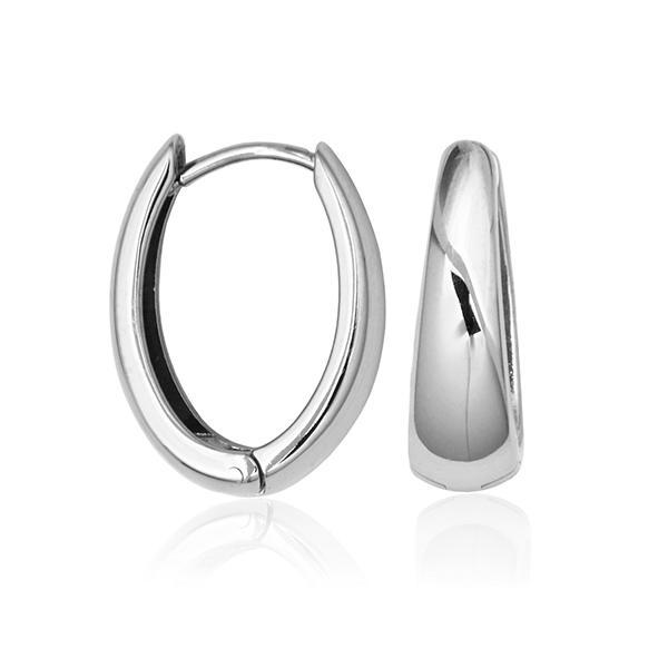 CJ STEELX High Polish Oval Huggie Hoope Earrings - Silver