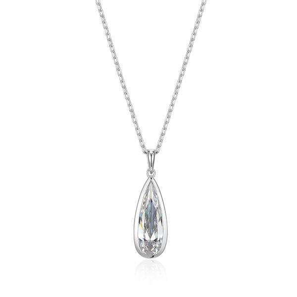 NR0LC0X00-W-17 Sterling Silver  LUSTRE Long Pear Shape Cubic Zirconia Pendant Necklace Size 17