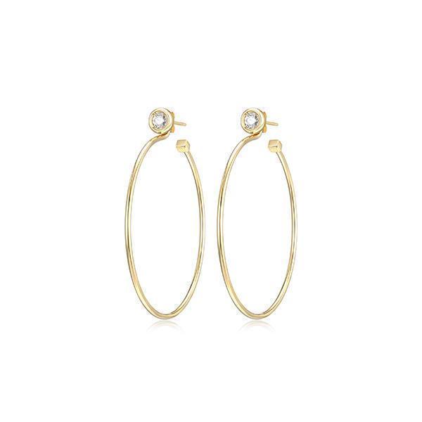 E32LCH0-Y "Bubble" Sterling Silver 2 in 1, CZ Bezel Set Stud and Removable Hoop Earrings