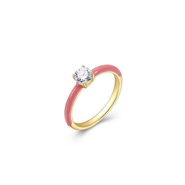 Cotton Candy Collection Round Diamondlite Cubic Zirconia Enamel Solitaire Ring- Dark Pink - Size 7