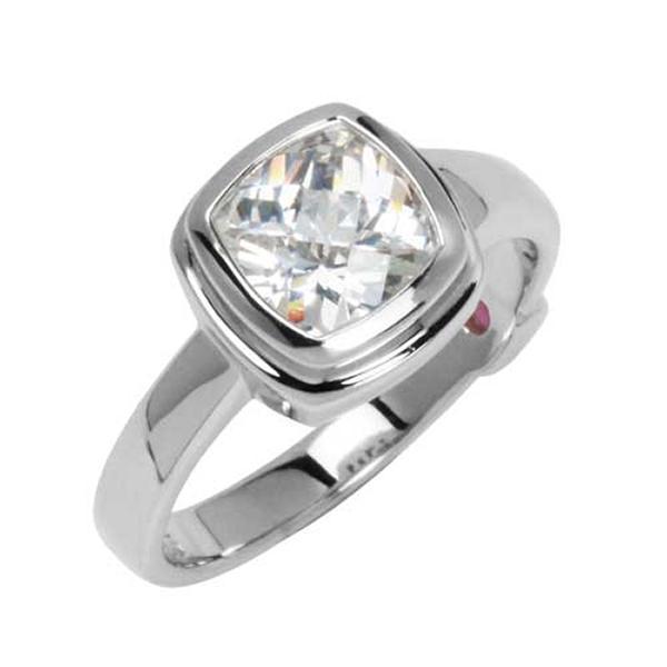 RR4L75300-W-7 Sterling Silver Cubic Zirconia Cushion Cut Ring Size 7