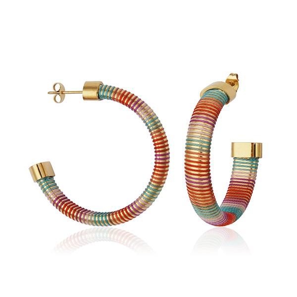 CJ STEELX Multicolor Ombre Cord Wire Open Large Hoop Earrings - Gold