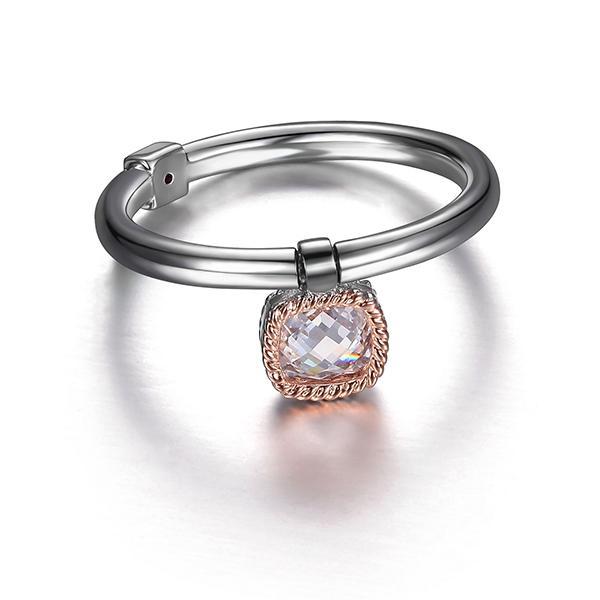 RR4LA5100-2T-6 Sterling Silver Bezel Set Cubic Zirconia Charm Two Tone Ring Size 6