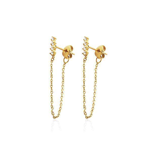 CJ Steelx CZ Bar and Chain Earrings - Gold