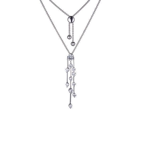 Diamondlite Cubic Zirconia Adjustable Bolo Waterfall Necklace - Silver - Jewellery
