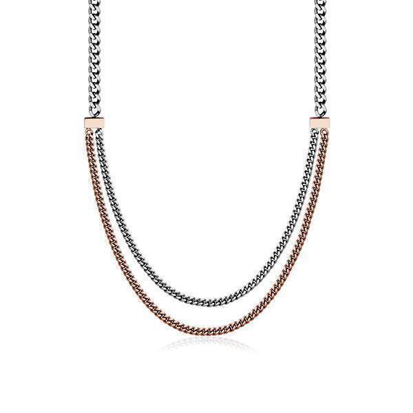 CJ Steelx 2-Layer Curb Link Necklace - Silver and Rose