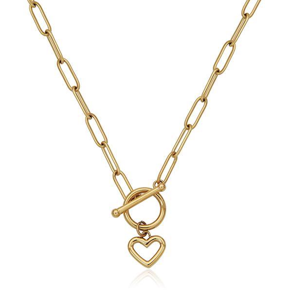 CJ STEELX Open Heart Charm Link Chain Togle Necklace Size 18 - Gold