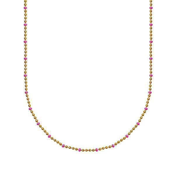 Enamel Bead Chain Necklace In Sterling Silver - Pink  and Gold