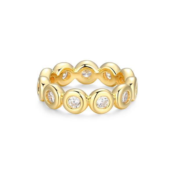 R34ATC100-Y-8 Sterling Silver Puffy Bezel 3mm Round Cubic Zirconia Eternity Band Ring Size 8