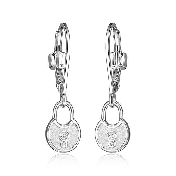 ER2LCGC00-W Sterling Silver LOCK AND KEY Small Lock Matt Finish Leverback Earrings