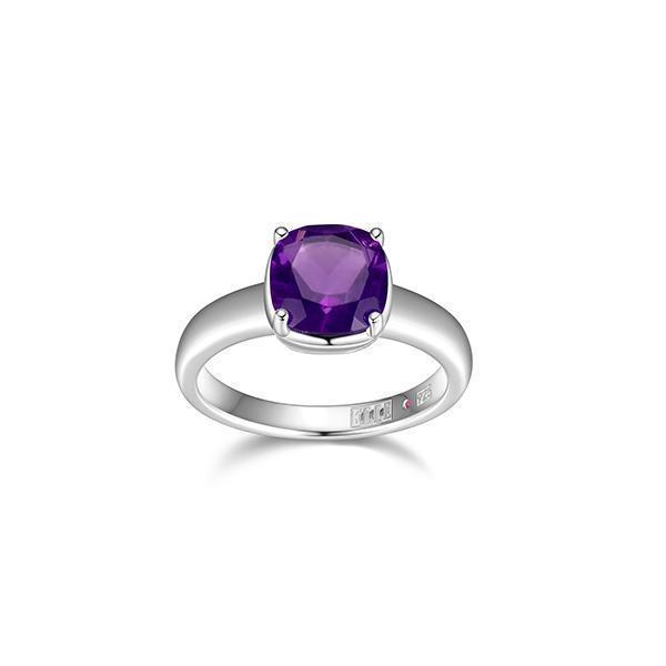 RR4LAF51-W-7 "Marble" Amethyst Cushion Cut Solitaire Ring - Silver