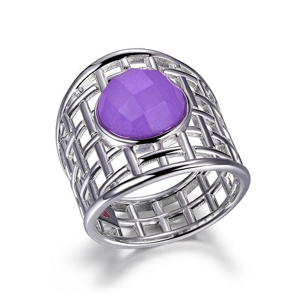 RR4LA4997-W-8 Sterling Silver SECRET GARDEN Purple Quartz Wide Basket Weave Ring Size 8