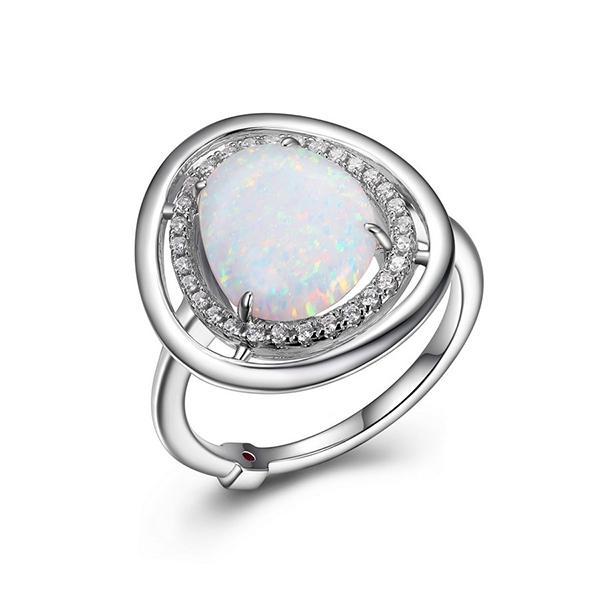 RR4LAAZ39-W-7 Sterling Silver HALO Created Opal Double Halo Ring Size 7