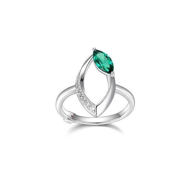 RR4LADW-G-8 "Swing" Emerald and Pave Cubic Zirconia Marquise Shape Ring  - Silver