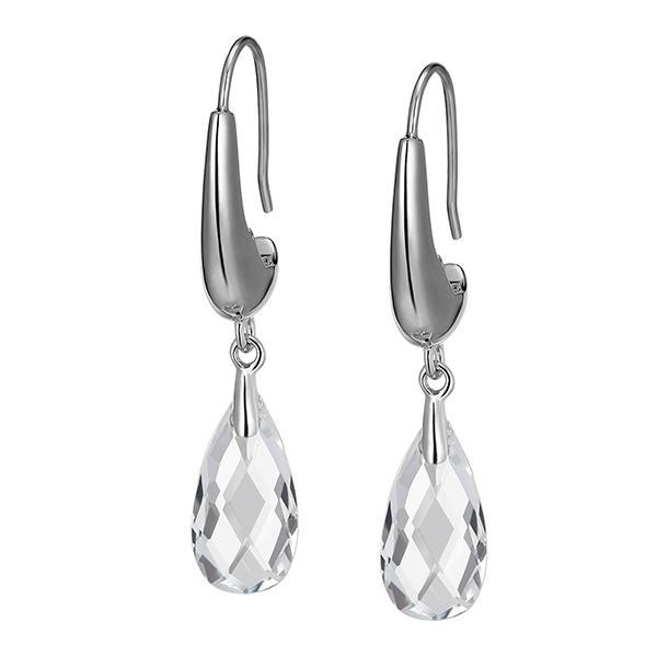 ER2LBL2CF-W Sterling Silver White Crystal Briolette Fishhook Earrings